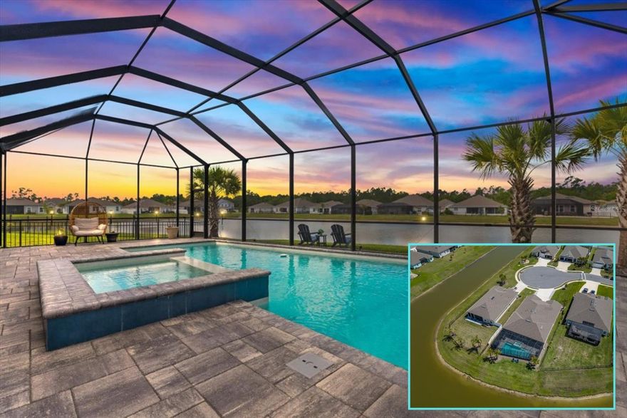Positioned on a quiet cul-de-sac and just minutes to the beaches, this exceptional pool home delivers! Featuring 2,795 sqft, this 4 Bedroom, 3.5 Bathroom home is thoughtfully designed for modern living. A private Multi-Generational Suite complete with its own living area, kitchenette, bedroom, and full bath provides ideal separation for extended family, guests, or a secluded retreat. The heart of the home features a seamless open-concept layout, where the kitchen, gathering room, and dining spaces connect effortlessly. Step outside to a true backyard escape; an expansive screened paver lanai with pool and spa, all set against a tranquil pond backdrop with stunning sunset views. The extended paver deck and widened driveway enhance both curb appeal and function, leading to a 3 Car Garage featuring epoxy floors, utility sink, and sliding screen doors perfect for added flexibility.

Additional highlights include tray ceilings, custom millwork and wainscoting, water softener, reverse osmosis system, whole-home gutters, dedicated irrigation well for efficiency and cost savings, and a new water heater. Enjoy the added advantage of a LOW HOA, NO CDD fees and no minimum rental restrictions, offering flexibility for both homeowners and investors. Community amenities include a pool and playground, with nearby boat & RV storage just minutes away; perfect for embracing the coastal lifestyle. A standout opportunity with flexible living, your personal resort-style outdoor space, and a location that keeps you close to everything yet quietly tucked away on one of the best lots in the community.