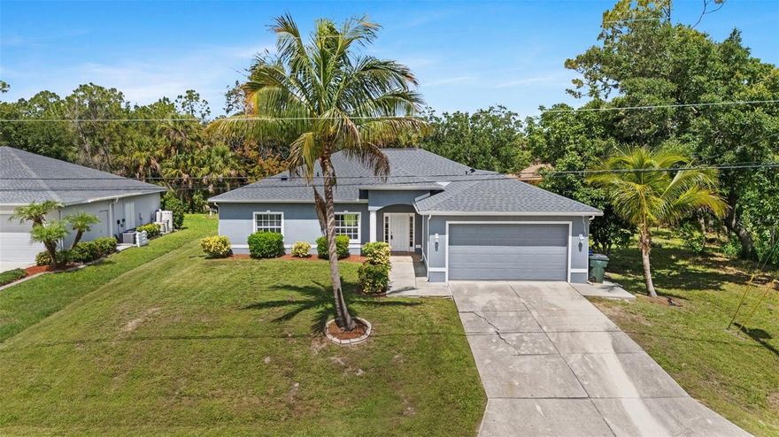 One or more photo(s) has been virtually staged. MOTIVATED SELLER! One of the lowest price per sq ft in the area - meaning you get much more sq ftg for a lower price than other homes! Located in the growing community of North Port, FL this well maintained home has many recent updates! Walk into the open floor plan adjoining the living room, kitchen and dining area. The spacious living room has an abundance of natural light, with a sliding glass door to access the screened in patio and backyard. The kitchen has new granite countertops and beautiful white cabinets. Eat in kitchen, where you can pull up a chair to the island or the extended counter top by the sink! Just off the kitchen is the dining area with large windows where you can enjoy outdoor views. Spit floor plan offers privacy! The large primary bedroom has a sliding glass door to access the screened in patio. Remodeled 5 pc en-suite primary bath includes new cabinets with granite counter tops and new flooring. On the other side of the home are 2 more bedrooms with a 2nd full bathroom in-between. The 2nd bath has new cabinets with quartz counter tops and new flooring.
10' ceilings! Tray ceilings in the living room, dining room and primary bedroom add depth and visual interest. Ceiling fans and tile floors throughout the home! *New roof 2023 *Newer AC *New water heater *New water system. No HOA! Not in a flood zone!! Close to shopping, dining, beaches and outdoor activities! Great for seasonal or full-time living!!