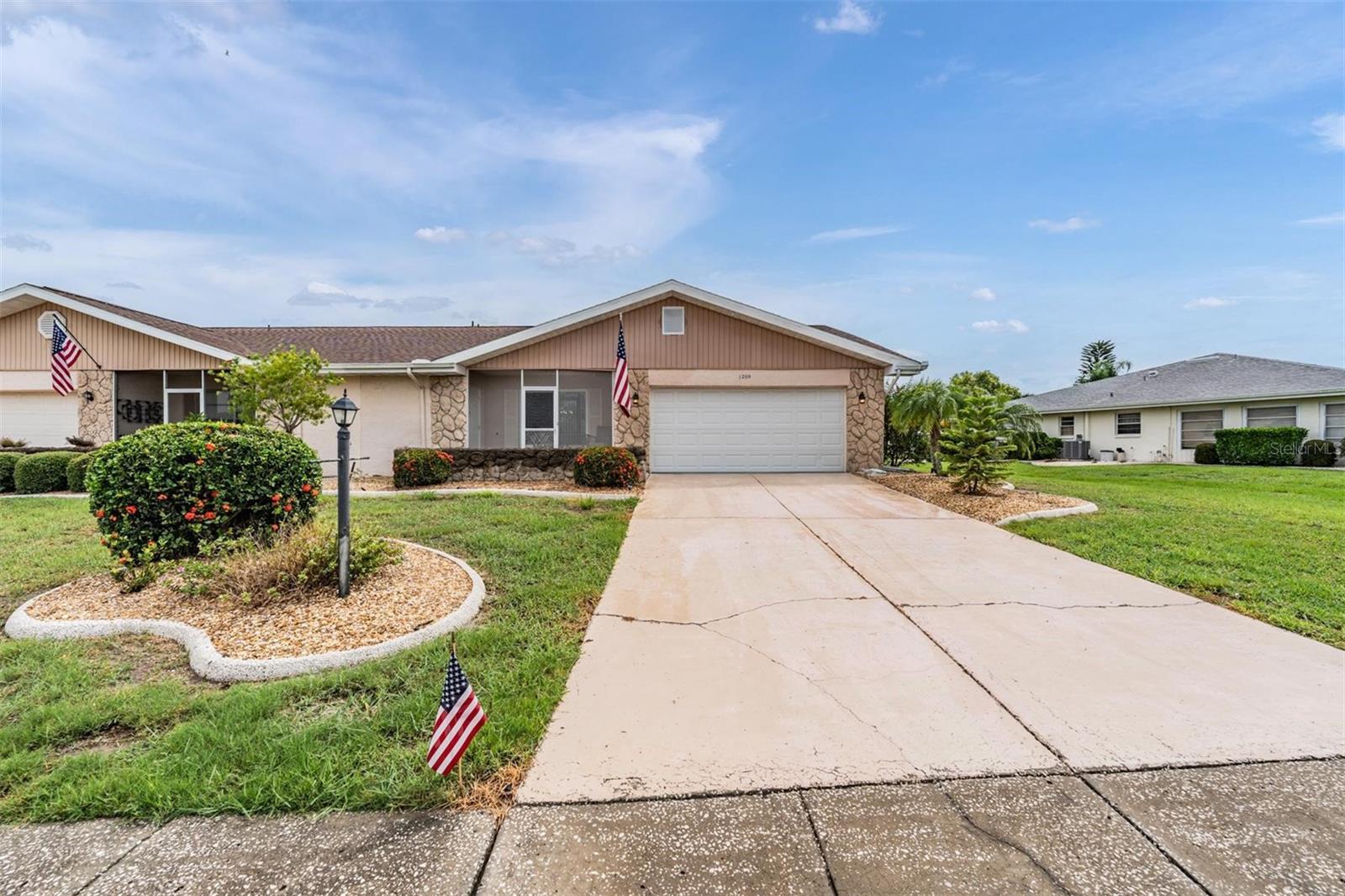 Short Sale. Spacious 2-bedroom, 2-bath, 2-car garage home in Sun City Center! Features include an open living/dining area, granite kitchen, and an enclosed back porch overlooking the big back yard. Both bedrooms have walk-in closets and appealing baths. Big laundry room with storage cabinetry and washer/dryer and utility sink. For your additional comfort, roof new in 2025, AC new in 2024, a two-car garage with natural light, and the landscape upkeep is covered by the association. Located in a 55+ golf cart-friendly community with pools, clubs, fitness center, and more, this is Florida living at its best! Pet friendly, too!