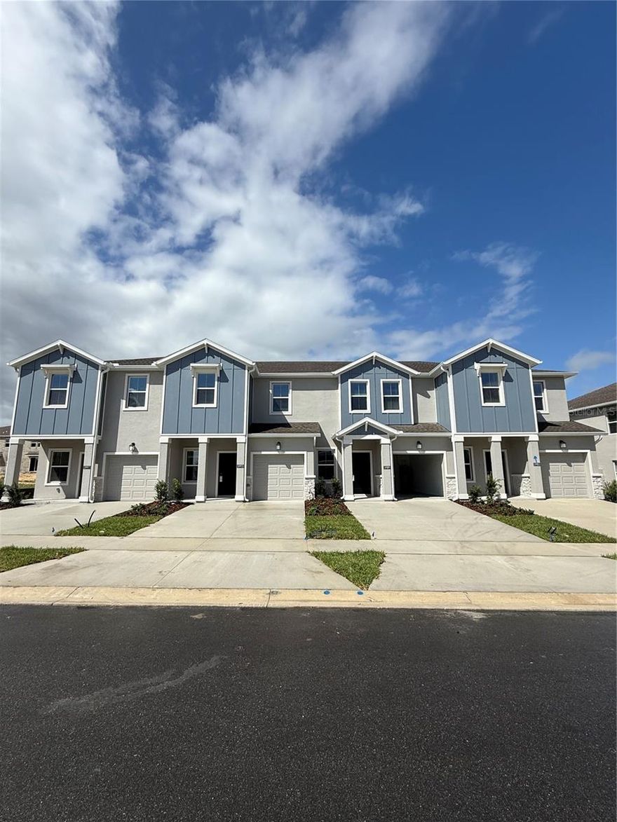 BRAND NEW Discover your new home in the lively community of WELLNESS RIDGE! This exquisite and spacious residence offers 3 bedrooms and two 2.5 bathrooms, and a front-load garage for 1 car, ensuring ample space and convenience for your family. As you walk in, you'll be greeted by the high-quality finishes and stylish design. The contemporary kitchen is equipped with quartz countertops and stylish wood cabinetry, marrying elegance with practicality. Upstairs, the master suite awaits you, featuring a private bathroom and a large walk-in closet, providing a serene retreat after a long day. The allure of this home extends beyond its interiors. WELLNESS RIDGE is a family-friendly community with a coming soon numerous amenities to enrich your lifestyle (take advantage of the prices today) expected by the end 2025. This inviting home is ideal for those looking for a blend of luxury, comfort, and a sense of community. Seize the opportunity to make this property your new home in CLERMONT in front of the amazing complex of Olympus coming soon as well. This community will be connect with Winter Garden specifically with Horizont west when Wellness way will be completed, then you will have the opportunity to connect with 429 coming soon and very convenient.