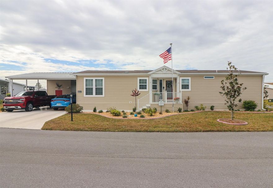 Welcome to Your Corner of Paradise With a Water View! Located: 12116 SW County Rd 769, Lot #106, Lake Suzy, Fl. 34269 in The Preserve! This Un-Furnished 2021 Champion manufactured Home has approx. 1568 sq. ft.. Two Bed Rooms Plus Over Sized Office/Den Additional Room & Two Baths Plus Lanai 20x10 Screened/Covered & Enclosed with drop-down Shades for your Comfort! Also a 4 Car Carport and a 10x12 Shed with 12 ft. high ceiling. Additional Elec. panel box & Generator plug & Above Storage/ Refrigerator & negotiable Generator. Enter Bevelled Glass Front Door to Foyer leading You to your Vaulted Ceilings/Crown Molding/Planter's Shelf Cornices in an Open Concept Home. LVP Flooring in Pecan Color thru entire Home. Bonus Laundry Room w/additional Shelving& Cabinets. Washer & Dryer included in Sale of Home. Hall way over 36in.wide. Guest Bed Room will accommodate King Size Grouping. Guest Bath has Ex-Lg. Shower. French Door entry to Master Bed Room will accommodate Kg. Size Grouping. Master Bath X-Long Oversized Shower Dual Vanities & privacy for your Privy. Kitchen has Honey color Cabinets, Deep & Wide Grafite Farmers Sink, Whirlpool Appliances: Refrigerator/Hood Microwave/Double Convection Oven Flat top/Dishwasher. Island is 10x4 Plus w/Barstool seating under Storage/Bookcase ends. Open Concept w/Dining Area & Living Room for your Entertaining needs! Additional 20x10 Lanai is Screened w/Epoxy Flooring & Drop down Blinds to keep you Comfortable during Family & Friend Gatherings! Step out onto your Landing leading to 10x12 Shed & Golf Cart area. Don't miss this One Of A Kind Home! Call Today for a Showing!