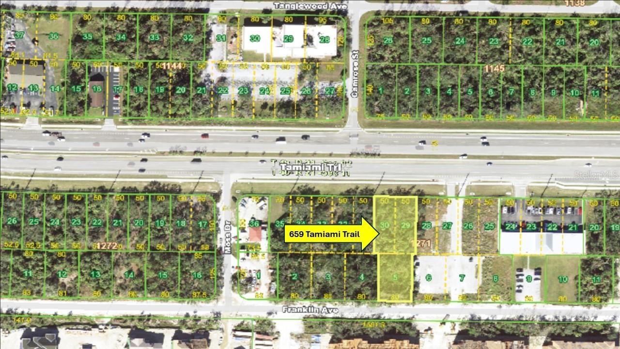 Now available for sale are three distinct parcels of land, each offering its own unique advantages and endless potential for a wide range of commercial endeavors. Two of these parcels front the prominent Tamiami Trail, a well-traveled artery connecting communities and serving as a vital commercial corridor. The third parcel, situated directly behind on Franklin Avenue, is conveniently located just east of Moss Drive. All three are strategically positioned north of the new West Port Subdivision, an area experiencing accelerated growth and heightened demand for services.