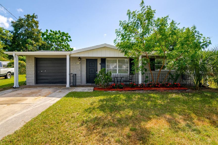 Welcome to this beautifully updated 3 bedroom, 2 bathroom block home with a 1-car garage, offering modern finishes and a functional open floor plan. Step inside to find newer laminate flooring throughout, fresh interior paint, and recessed lighting that adds a bright, contemporary feel. The heart of the home is the fully renovated kitchen, featuring classic white shaker cabinets, sleek Corian countertops, and stainless steel appliances. The spacious living and dining area flows seamlessly into the kitchen, making it ideal for entertaining or relaxing with family. Both bathrooms have been tastefully remodeled with stylish finishes, ensuring a move-in-ready experience. Outside, enjoy the screened-in porch overlooking a large backyard, complete with a storage shed for added convenience. Located just off US-19, this home offers easy access to shopping, dining, and entertainment options at Gulf View Mall and nearby establishments. Close to downtown New Port Richey and several parks, including, Werner-Boyce Salt Springs State Park and Robert K Rees Memorial Park/Beach. With a new AC and roof installed in 2022, this home is ready for its next owner—schedule your private showing today!