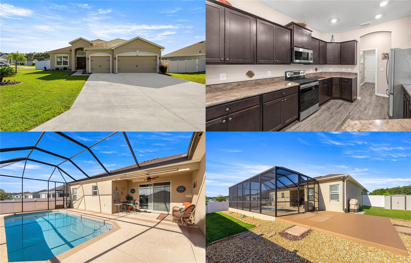 AMAZING & IMMACULATE" move-in ready, "POOL HOME" located in the highly sought-after "GATED COMMUNITY" of Summercrest. Offering 4 bedrooms, 3 bathrooms, and 2,370 square feet of living space, this nearly new 2020 build sits on a spacious corner lot fully fenced with white vinyl fencing for privacy. The pool, just 2 years old, creates your own private oasis with a screened enclosure, cemented patio area for barbecues and gatherings, and even a dedicated dog run with grass. Inside, you are welcomed into a bright open great room that flows seamlessly into the family room, with sliding doors overlooking the sparkling pool. The open-concept kitchen features an abundance of cabinets, an eat-in area, and a view of the outdoor space, perfect for entertaining. The three-way split floor plan provides ideal privacy, with the owner’s suite showcasing tray ceilings, a spa-like bath with double vanity, shower and soaking tub combo, and a huge walk-in closet. A guest suite with a private bath conveniently opens to the pool area, while two additional spacious bedrooms share a third full bathroom. Beautiful plantation shutters are found throughout the home, along with a 3-car garage for extra storage and parking. Don’t miss the chance to own this exceptional property—schedule your private showing today and make this stunning home your own!