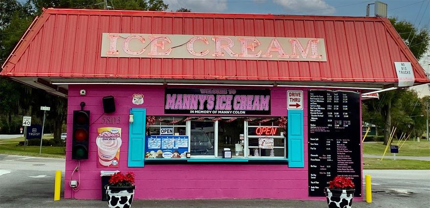 Real estate and equipment! Popular neighborhood ice cream store featuring walk-up and double drive-through service in a prime corner location close to US 441/301/27 & CR 484, near Wawa and CVS. Currently leased with expiration on 4/1/27. Includes real estate and equipment.  Offering high-traffic visibility, this is an excellent turnkey opportunity in an established location.