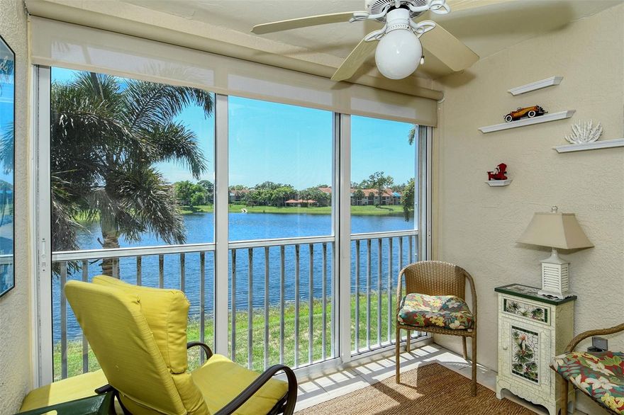 Palmer Ranch condo is close to Siesta Key and Legacy bike/walking trail - 3 bedrooms 2 baths - Lake front - Water view - Move in condition - Updated - New Windows - Kitchen has granite counters - Ceramic tile throughout - Carpeted bedrooms - Glass enclosed lanai - Available Turnkey Furnished - Pinestone is a gated community with junior Olympic heated pool - BBQ/picnic area - hot tub/spa - lighted tennis court - basketball court - bicycle stands - Clubhouse available for various functions includes fitness center - billiard and card rooms - library and 32 seat private movie theatre - Pinestone is 1/2 mile to Sarasota Square Mall - Costco - YMCA - Theatres and dining