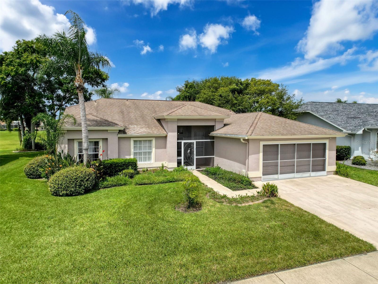 Welcome to The Estates, an established community of custom-built homes. Step through the screened entry into an open floor plan filled with natural light, vaulted ceilings, creating a seamless flow between living spaces. The large living room opens to the screened lanai and pool through triple sliding glass doors—ideal for entertaining or relaxing providing that indoor-outdoor leisurely Florida lifestyle. The eat- in kitchen sports granite counter-tops , stainless-steel appliances, a farm sink plus a breakfast bar. The separate dining room, shown as a music room in the photos can provide a formal setting for family meals or celebrations. The primary ensuite is light and bright, crystal clear pool and spa access through a sliding glass door, a walk-in closet, and a step- in shower with a private water closet. This home was designed with a split floor plan, giving two additional guest bedrooms to share a lovely bath with a tub and shower. Separate laundry room includes an upgraded and washer, dryer, and sink provided entry to the two-car garage, all garage shelving can convey, let's not forget about the exterior screened garage door. The low HOA includes upgraded cable, high-speed internet, lawn care, pest control, trash pickup, and full access to the clubhouse, with a fitness center, outdoor pool, library, billiards, ping pong, tennis, pickleball, and basketball . Don't forget to bring your golf clubs to play on the many public courses in the area. You will be 2 miles off the Gulf of America so pack the kayaks and fishing rods.
