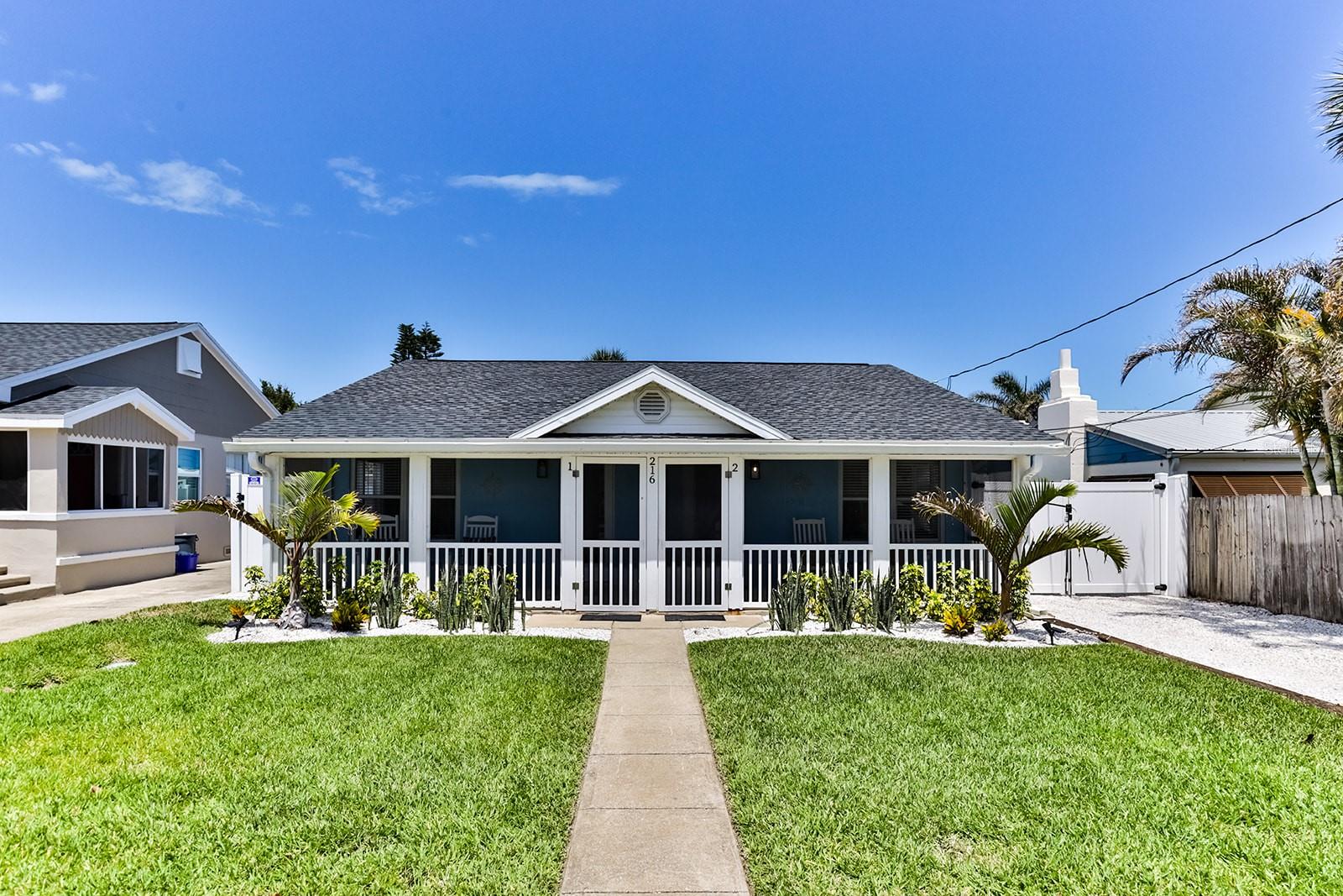 Location... Location!! Check out this incredible remodeled beachside duplex with newer In-ground pool located just North Of Flagler Ave. With its prime location just half a block from the beach and close proximity to Flagler Ave, it’s excellent for generating monthly or annual income or for your own personal use. Unit 1 is a 1 bedroom 1 bath, Unit 2 is a 2 bedroom 1 bath, each unit features Tile floors throughout, Stackable washer and dryer, Tankless water heater, Newer appliances and stainless steel finishes, Granite countertops, updated bathrooms and Fresh interior paint. This property also boasts a beautiful newer In-ground pool for relaxation and recreation, Large backyard that is perfect for outdoor enjoyment, Separate storage for each unit, Fenced yard for privacy, Assigned parking spaces and Screened front porch to enjoy the outdoors. This property is Designed for comfort and relaxation and is ideal for those seeking a laid-back lifestyle with convenient access to both the beach and local attractions. Whether you prefer a short walk to the beach or a quick golf cart ride to Canal St, you’ll love the location and the amenities this property has to offer! New Smyrna Beach is also acknowledged as one of the top 100 art towns in America, adding to its appeal as a vibrant and culturally rich community. Now is your time to Live your best life in this stunning beachside beauty. Call us today, as this home will not last long. While all information provided is intended to be accurate, measurements should be verified by potential buyers. The property is being sold "As-Is."