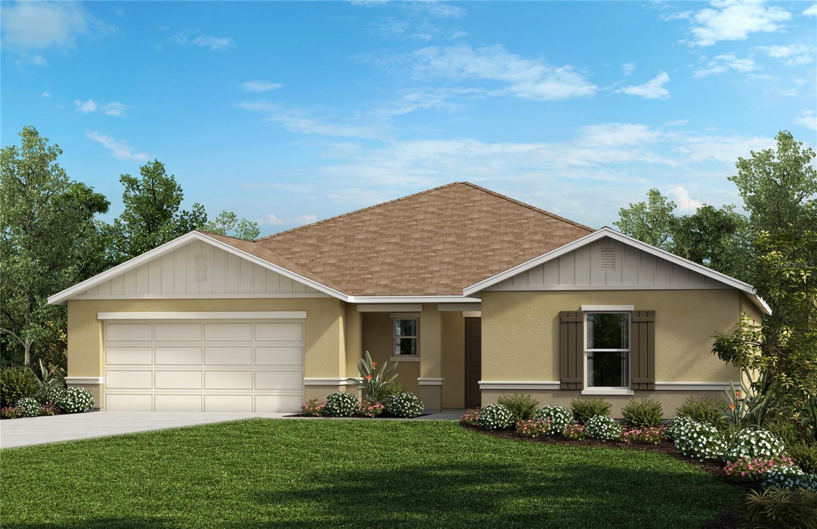 Under Construction. This inviting, single-story home showcases an open floor plan with 9-ft. ceilings and tile flooring throughout living and wet areas. The spacious great room provides access to a covered back patio, which is perfect for relaxing or entertaining. The contemporary kitchen is equipped with an island, granite countertops, pantry, Moen® faucet, Whirlpool® appliances and 36-in. upper cabinets. The primary suite features plush carpeting, a walk-in closet and connecting bath that offers a walk-in shower with tile surround.