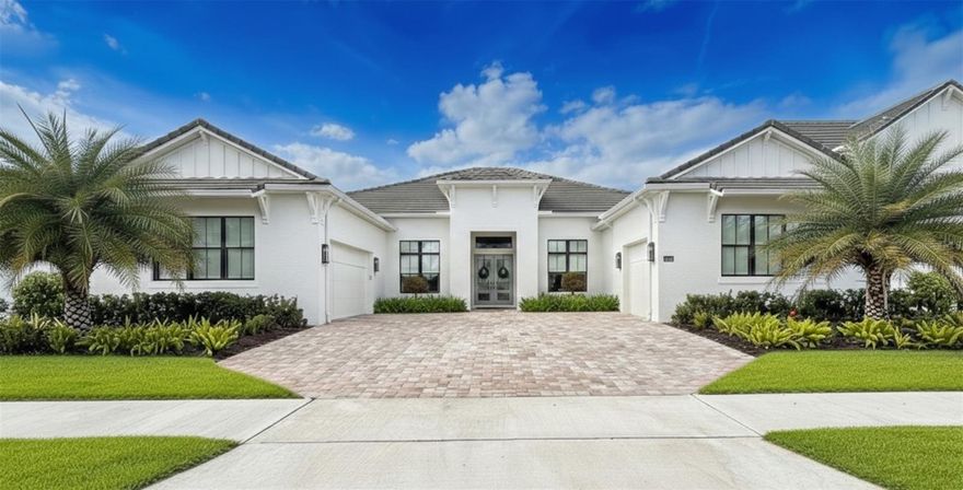 One or more photo(s) has been virtually staged. Experience elevated single-story living in this exceptional coastal-style residence, located in the gated community of Laurel Pointe at Lake Nona. Thoughtfully designed for both elegance and comfort, this impeccably upgraded five-bedroom, four-and-a-half-bath home offers approximately 4,400 square feet of refined living on a premium oversized conservation homesite, providing privacy and tranquil views. The light-filled open floor plan features rich hardwood flooring, solid-core doors, tray ceilings, crown molding, and curated designer lighting throughout. The gourmet chef’s kitchen showcases stacked shaker cabinetry, quartz countertops and backsplash, and a center island, and features a 48-inch built-in side-by-side refrigerator, a commercial 48-inch gas range cooktop with smart dual-fuel griddle and heat lamp, built in convection oven with a dedicated warming drawer, 24-inch dishwasher, and undercounter ice maker. A dedicated executive Study/library, interior drop zone, and designer laundry room further enhance everyday functionality. Resort-style outdoor living includes a covered veranda with motorized retractable screens, a pre-plumbed outdoor kitchen, and a heated saltwater pool surrounded by professional landscaping and architectural lighting. Additional features include block construction with a concrete tile roof, widened driveway, three-car garage with epoxy flooring and electric vehicle charging, dual HVAC systems, a whole-house water softener, enhanced hard-wired Wi-Fi, integrated ceiling audio and a comprehensive ADT security system. Ideally located minutes from Lake Nona Town Center, this residence offers immediate access to leading medical campuses and innovation hubs, highly regarded schools, championship golf and a refined mix of dining and lifestyle amenities. Orlando International Airport and major transportation corridors are nearby, providing efficient regional and global connectivity. The home is also close to Lake Nona West at Poitras Park, a newly developed retail and lifestyle destination featuring national retailers, home and specialty stores, and a broad selection of restaurants. Additional nearby amenities include a new school and a 14-acre community park with pickleball courts, playgrounds, and picnic facilities. This exceptional offering embodies a rare harmony of refined design, everyday functionality and executive living. Whether entertaining with distinction, conducting business from a private office, or enjoying moments of quiet retreat, 9115 Santorini Drive presents an unparalleled expression of sophistication and tranquility in the heart of Lake Nona. Available fully furnished; furnishings are negotiable.