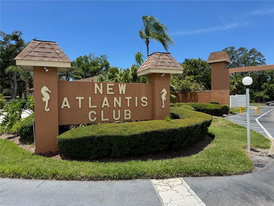 Come live your best Florida life at the serene and gated New Atlantis Club. This light and bright, GROUND FLOOR, 2 bedroom, 2 bathroom unit spans over 980 square feet. The open-concept floor plan creates an inviting atmosphere. You will enjoy new luxury vinyl floors throughout the living and dining areas. A screened-in lanai allows you to open up the unit to enjoy Florida breezes. Each bedroom has ample closet space, and they are both adjacent to the updated bathroom. This active community offers multiple pools, one of which is just steps from your front door, a clubhouse with fitness center, grilling areas and private access to the intracostal waterway. Your monthly condo fee includes cable, sewer, water, trash, and pest control. You are just a short drive from the Gulf waters and within walking distance to an abundance of shops, restaurants and entertainment. Clearwater, Tampa and St. Petersburg, and their airports are all nearby. Please note, pets are not allowed in this community, and you are required to own for 2 years prior to renting (30-day minimum). All this, and OWNER FINANCING IS AVAILABLE. Don’t miss out on this incredible opportunity to live in paradise!