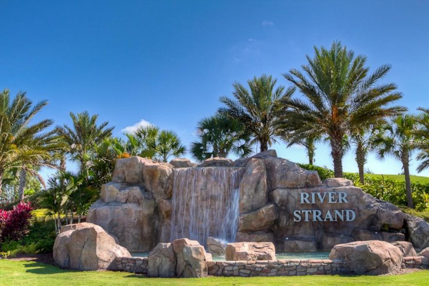 Turnkey furnished River Strand condo with amazing lake & golf course views! Enjoy every aspect of Florida living in this ideal resort style gated community! Unit features open plan in main area, split bedroom set up. Master bedroom with King size bed, flat TV, walk-in closet, on suite bathroom with double sinks, roman tub and separate shower. Second bedroom 2 Twin size beds & flat TV. Unit have a den with doors set up with Queen bed and flat TV excellent for visitors. Front lanai with seating space for gatherings, back lanai with comfortable lounges perfect for relaxation while watching the amazing views. Main area with formal dining room, breakfast bar, family room with comfortable & TV. Washer/dryer in unit for added convenience. Unit comes with 1 car garage. Private street, heated pool close by. Relax in your private back lanai & watch all kind of birds or check the players and see who make it to the green without falling in the sand trap. River Strand is a very active community. Full membership transfers includes a 27 holes of championship golf (cart rental fees are the only thing you pay), 8 hard-tru lighted tennis courts, resort style pools, spa, huge fitness center, restaurants & more. Close to I-75, SR70, University Park, Lakewood Ranch, downtown Sarasota & Bradenton, beaches, Tampa. Vacation rental. Sorry no pets. Resort style living at its best!! Make it your paradise under the sun .