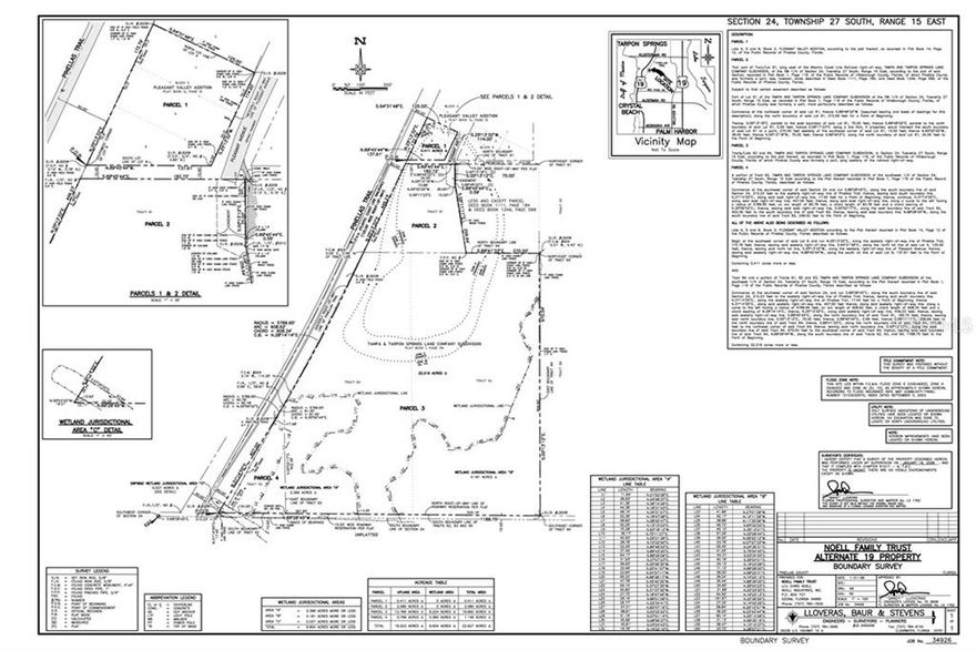 Undeveloped Land in Palm Harbor west side is adjacent to the Pinellas Trail and Alt 19 South of Klosterman.  21.85 acres MOL - 938,264 sq ft
Attached is the survey there are 16 MOL acres upland and 6 MOL acres wetlands at the south end of the property line.  This property is adjacent to Innisbrook Resort & Golf Course.  Potential use for Large Estates, Residential Community animal rescue, vet clinic, ALF. Property is zoned for horses (3 hoofed animals per acre).  Multiple PID: 24-27-15-89280-000-5300 (0.0381 acres);24-27-15-8928-000-6104 (2.08 acres); 24-27-15-89280-000-6300 (8.65 acres); 27-27-15-72162-002-0040 (0.3715) Line 1 on MLS - 24-27-15-89280-000-6301 ( 10 acres)