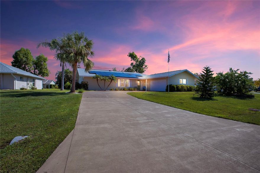 Welcome to your dream home!  Whether you are a growing family, snowbird, looking for a second home or a place to retire- this is it!  Nestled in a quiet neighborhood, this charming 4-bedroom, 2-bathroom, heated pool residence, offers a unique blend of spacious living, and inviting backyard tropical landscape. With a versatile hobby room and an open floor plan, this house is a true gem for those seeking comfort, privacy, and entertaining possibilities. Meticulously cared for, this home boasts a well-maintained interior and exterior. Move-in ready and waiting for your personal touch. This home provides ample space with 2308 Sq. Ftg of living space for a growing family.  The second bedroom can be a home office, playroom, or guest suite and it already has a Murphy bed.  The hobby room adds an extra touch of versatility. The airy and open floor plan seamlessly connects the kitchen, dining, and living areas, making it perfect for gatherings with family and friends. The living room has a fully functional wood burning fireplace  for those rare chilly Florida winters that do occasionally occur . The oversized Primary bedroom has a LARGE walk in closet and ensuite bathroom. The guest bedrooms are split from the Primary for privacy.  Step outside into the beautifully landscaped gardens that provide a serene and private oasis. The deed restricted community of Deep Creek has low HOA's of just $165 annually. Whether you're hosting a poolside barbecue or an indoor dinner party, this house is designed for entertaining. The pool, built in 2001, and the spacious living areas are ideal for creating lasting memories. Full hurricane protection with electric roll downs and Impact Windows! These updates ensure comfort and efficiency for years to come. Don't miss your chance to own this charming house with its perfect blend of space, style, and privacy. Schedule a showing today to experience the magic of this home for yourself.  The piano will stay with the house.
7.6 KW PV SOLAR PANEL INSTALLATION ROOF MOUNTED 2022, NEW ROOF 2022, IMPACT WINDOWS 2021, AC 2020, POOL HEATER 2016