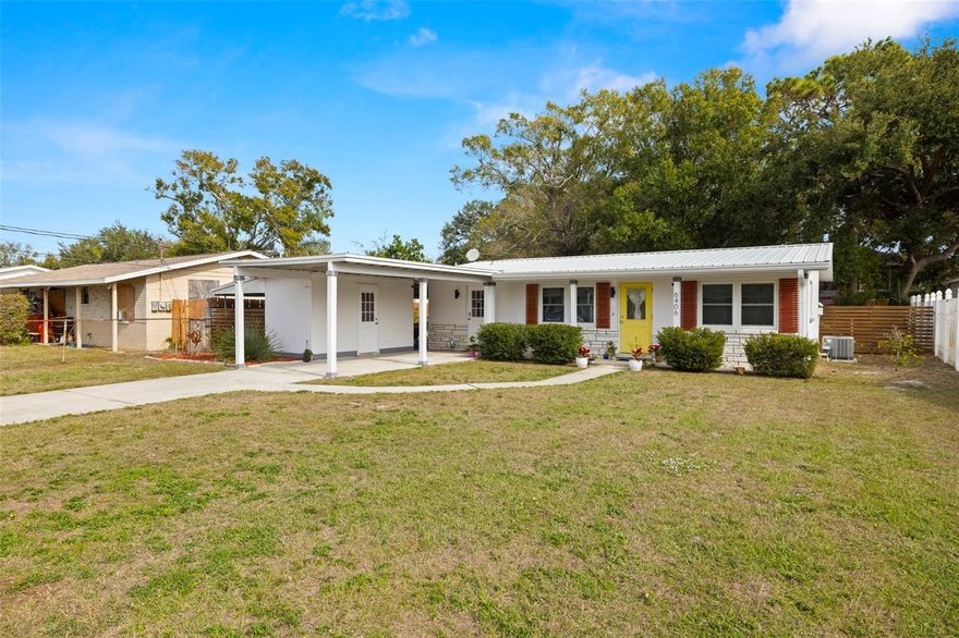 One or more photo(s) has been virtually staged. A bright, welcoming home with important upgrades already in place. Terrazzo floors and abundant natural light create a space that feels open and spacious. The kitchen was renovated in 2020 with stainless steel appliances, and the bathroom was updated in 2021, including the shower, tub, and window. Most windows were upgraded to hurricane-impact glass in 2021 (all but three), adding comfort and peace of mind.
Major systems have been thoughtfully maintained, including a metal roof (2010), HVAC (2018) with a new thermostat installed in 2025, new electrical panel (2020), and water heater (2024). The exterior was freshly painted in fall 2025, and the home was professionally tented in 2020. Enjoy a large backyard and a convenient location with easy access to St. Petersburg, Downtown Tampa, and MacDill AFB—a great fit for first-time buyers and a solid option for investors alike. Schedule a showing to view the property.