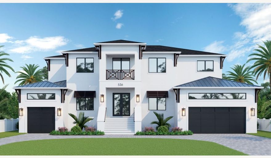 Under Construction. Beautiful custom luxury residence, developed by Magnolia Luxury Homes, currently under construction in the most desirable and sought-after community in all of Tampa Bay.
This Davis Islands, block on block, luxury SMART home features 5 bed, 8 baths, an entertainment room, a private office with a back door private outdoor terrace, a 3 car garage, U shaped driveway, a pool and spa, and a spacious backyard. This 5,993 sq ft home is located on an oversized lot .31 acres, which includes a 15x30 pool and a 7x7 spa surrounded by gorgeous travertine decking. The open floor concept takes your breath away as soon as you walk in the door. This open concept is further enhanced with waterfall island countertops, Thermador appliances, and a breathtaking glass, temperature controlled, walk-in wine cellar, oversized impact windows, and white oak hardwood floors throughout the home. The chef's kitchen includes a Thermador 48” gas range, 48” Thermador fridge, a warming drawer, Thermador microwave, custom wood cabinetry, soft close cabinets and drawers, oversized double island which includes an entertainment island that can seat up to 10 guests. The center island includes custom cabinets for storage, a prep sink, and a Thermador dishwasher. This luxury kitchen also includes an oversized breakfast nook, a walk-in pantry, and a Butler’s kitchen prep area in a private hallway, which includes custom cabinetry and leads to the formal dining room, making it very easy to host and serve your guests.Upon entering this luxurious home, you will find the first level includes a formal dining room, a library/den, a private office, a guest suite with an en-suite bathroom and large walk-in closet, a fireplace, great room, a walk-in temperature controlled wine cellar, and a custom drop zone with space for storage. This home also features slider doors throughout the rear area of the great room that lets you access and enjoy your exterior amenities. The backyard space is a absolute gem. It includes a covered patio with travertine flooring, an outdoor kitchen with an Artisan natural gas grill, a prep sink and a full outdoor bath for your convenience. The large resort style saltwater gas heated pool features travertine decking with an upscale spa ready to enjoy all year long. The second level features three additional oversized ensuite bedrooms with large walk-in closets. Additionally, the second level features a laundry room with top of the line LG Steam W/D, a sink and custom cabinetry. Finally, there is a bonus room with glass double door access to the balcony. Lastly, you will find a master suite to fall in love with. As you walk in through the 8’ double doors, you will find a wet bar. The beautiful master bath includes a freestanding tub, his/hers sinks, a make up vanity and an oversized glass walk-in shower with double showerheads and a sit in bench. The dreamy master closet features custom finishes for both hanging and shelving. The main master suite space is nearly 400 square feet and grants private access to the rear balcony through beautiful 8’ glass double doors. Additional features include, pre wired for surround sound and security system, 3 car garage, 8’ doors, tankless gas water heater and energy efficient spray foam insulation. Davis Islands is located in an A-rated school district.Listed specifications may vary. Digital rendering finishes are for artistic purposes and may vary.