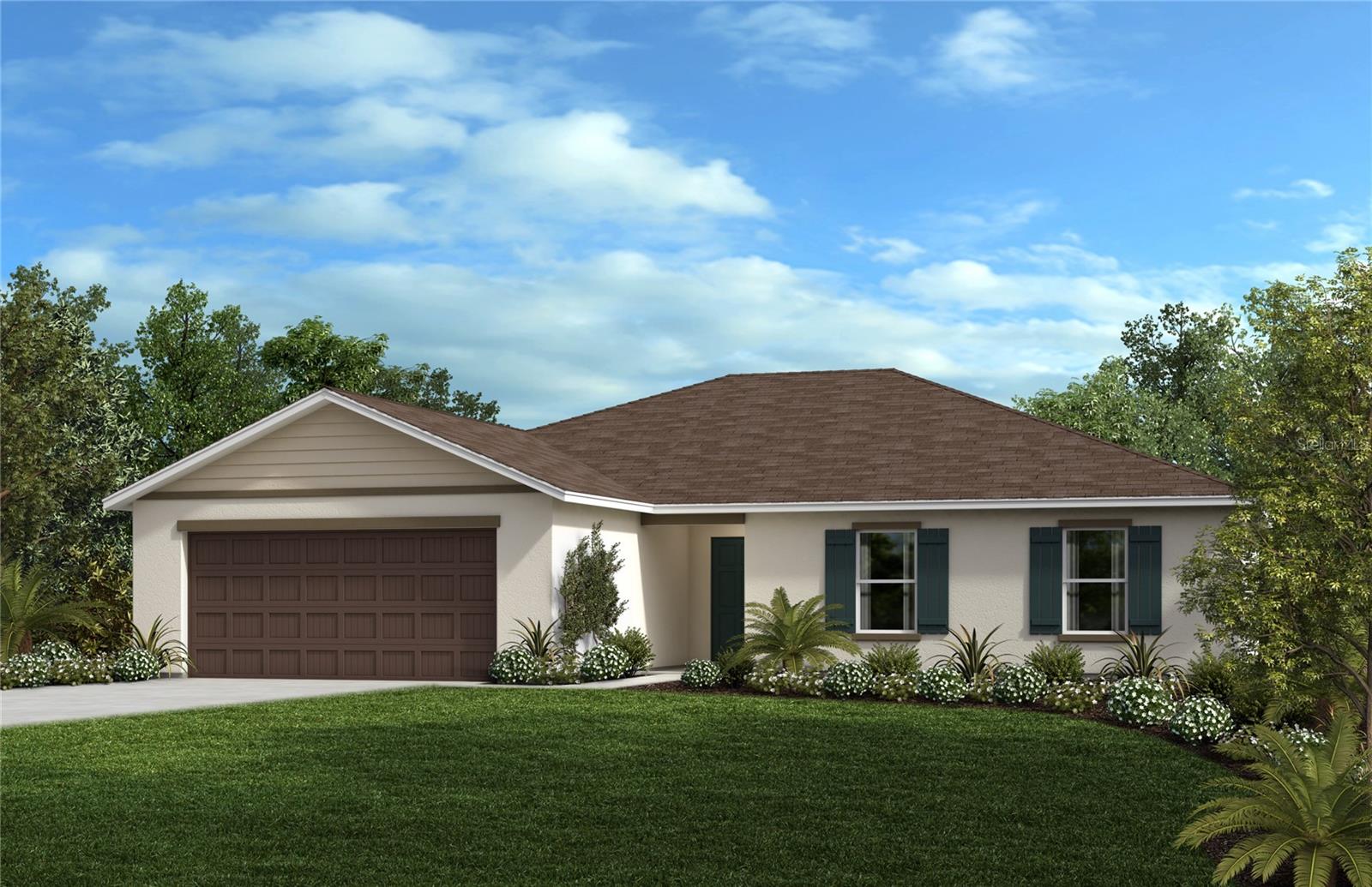 This charming single-story home will be sure to captivate you the moment you walk in, showcasing 9-ft. high ceilings plus tile flooring throughout the wet areas. Featured at the front of the house is a split-bedroom layout, with secondary bedrooms each complete with a sizeable closet. The kitchen comes equipped with 36-in. upper cabinets with crown molding, granite countertops, a large pantry, an at-eat island, and a stainless-steel Whirlpool® appliance package. The primary bedroom with connecting bath includes a walk-in closet, an extended dual sink vanity with granite countertops, a linen closet, and a garden tub.