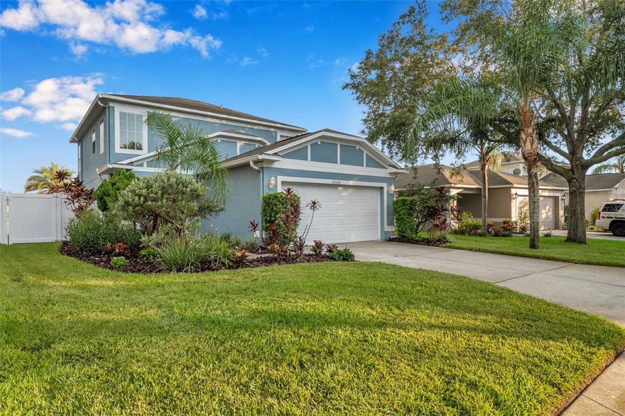 WATERVIEW. SALTEWATER POOL. FULLY FENCED. The Verandahs, a Tampa Bedroom-GATED Community, approximately 37 minutes to Tampa International Airport and minutes to the Suncoast Parkway. 3 bedrooms (upstairs), 2 full bathrooms (upstairs), guest half-bathroom (downstairs). FULLY FENCED with gate access on both sides, HUGE extended brick-paved lanai. Pool features; 16X28 SALTWATER, PebbleTec finish with seating shelf area by the deep end, wide step entry, and pool light. Exterior light perfect to light up your grill, covered lanai area with ceiling fan. Eating area in the kitchen. INSIDE laundry room with washer & dryer. Ceiling fans with remotes. Security system in place (2 alarm keypads), large storage area under the staircase. WHOLE HOME water softener, Reverse Osmosis at sink. This house feels like "HOME" with saltwater pool, water view with fenced yard, lush grass, adorable curb appeal, lots of light and perfect layout. The community features a gym (24-hour access), club house, pool, playground. SUNCOAST BIKE TRAIL & STARKEY WILDNERNESS PARK- minutes away. UNFURNISHED. Prime location. Pets Welcomed.
