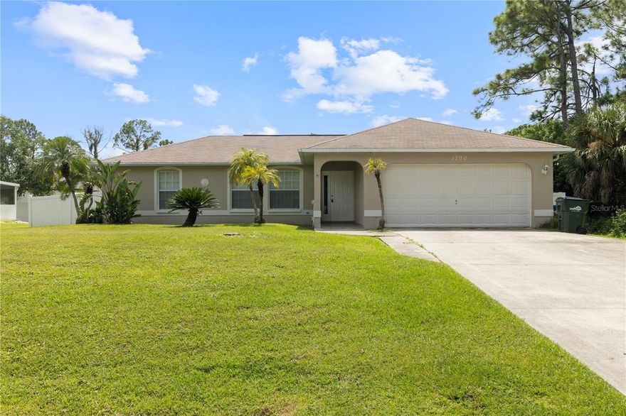With immediate availability, this home offers a lot of bang for the buck.  Centralized location with close proximity to retail, dining and I-75 for the commuter.  Through the doors and into an open floor plan accented with tile flooring. High ceilings and decorative niches add aesthetic appeal. The kitchen looks out upon the living room and dining area with breakfast bar seating for snack time.  Catch up with the day's events as dinner is being prepared. For privacy, the master suite sits opposite of the guest bedrooms. Large walk-in closet so no complaints about sharing the space. Out the sliders to your sanctuary. Your living space expands into the covered lanai with is air conditioned for year round comfort.  The convenience of an interior laundry with a washer and dryer. North Port is rapidly growing and remains family focused. Much to offer in terms of education, recreation, retail, and dining. This is a community to plant roots and call home!