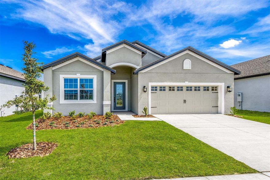 Pre-Construction. To be built. Introducing the Lantana, a stunning 4-bedroom, 2-bathroom home designed for both style and function. From the welcoming foyer, step into the expansive open-concept layout where the family room, dining area, and chef-inspired kitchen flow together seamlessly. The kitchen is equipped with granite countertops, stainless steel Whirlpool appliances, a spacious island with breakfast bar seating, and white wood cabinetry that adds a timeless touch.

The private master suite offers a true retreat, featuring a walk-in closet and a luxurious bathroom with dual sinks and a garden tub. Secondary bedrooms are generously sized with their own closets, and luxury vinyl flooring throughout the main living areas adds durability and elegance, while carpet provides comfort in the bedrooms. A covered front porch and professional landscaping create inviting curb appeal.

Set on a prime homesite, this home backs onto a dry pond, providing no rear neighbors and sweeping sunset views from the backyard—a perfect backdrop for relaxing evenings.

Located in Gum Lake Preserve, a beautiful lakeside community, residents enjoy access to Gum Lake with a boat ramp, a planned fishing dock, playground, picnic spots, and scenic nature trails. With easy access to I-4, this community is conveniently positioned between Tampa and Orlando, giving you the best of both worlds.