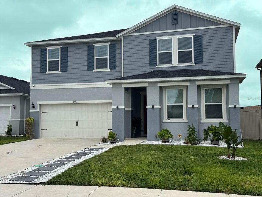 Welcome to this beautifully designed two-story modern home, offering the perfect balance of comfort, style, and functionality. With three spacious bedrooms, two and a half bathrooms, and thoughtfully designed living spaces, this home is ideal for families and professionals alike. Step inside to find an open-concept main floor that seamlessly connects the living room, dining area, and gourmet kitchen—perfect for entertaining or everyday living. The kitchen features sleek cabinetry, a large island with seating, and premium finishes throughout. A dedicated home office provides the ideal space for remote work or study. Upstairs, a bright loft area offers flexible space for a second living room, playroom, or media area. The primary suite boasts a luxurious en-suite bathroom with a double vanity, walk-in shower, and generous walk-in closet with custom cabinets. Two additional bedrooms share a well-appointed full bath, ensuring comfort for family or guests. Additional highlights include a convenient upstairs laundry room, attached two-car garage, and covered outdoor patio—perfect for relaxing evenings or weekend gatherings. With its thoughtful layout and modern features, this home delivers both practicality and sophistication, ready to welcome you home.