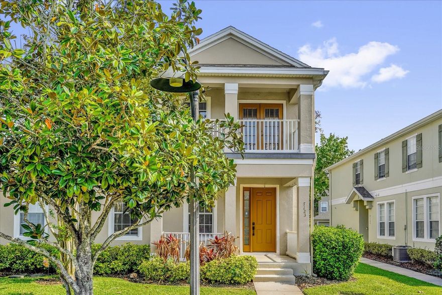 This elegantly updated end-unit townhouse-style condo pairs quiet privacy with a modern layout. The main living area opens to the dining area and a convenient breakfast bar that connects the spacious kitchen. The primary suite is upstairs connected to a full bathroom and the upstairs balcony. The additional 2 Bedrooms are upstairs with spacious closets and new ceiling fans.  New Kitchen appliances & Washer and Dryer stay!  A spacious front porch offers peaceful mornings, plus a private upstairs balcony offers the perfect place for winding down after the day.An attached 2 Car garage with a private driveway on the backside of the unit.   Harmony is a community where you can enjoy amenities galore!  Enjoy miles of Trails, on site Harmony Golf Preserve, Join the community garden program and all this Nature Community has to offer.  Walking distance to the Community Gym, Restaurants, Coffee Shop and More... Offering a home and community you will Fall in Love with, Call Now!