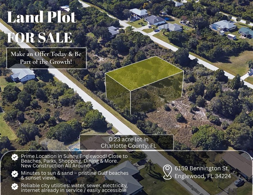 Save your spot - a great East Englewood lot is available! Be a part of the action; this lot is located in the highly sought-after No Flood Zone and No Deed Restrictions! City water and electric are available. Minutes away from the area beaches and centrally situated near the wonderful amenities of this coastal paradise, including beaches, golf, shopping, boating, and fine dining. Additionally, the world champion Atlanta Braves Spring Training Facility is just 10 minutes away. Information about local builders is available upon request. Buyers are responsible for all due diligence.