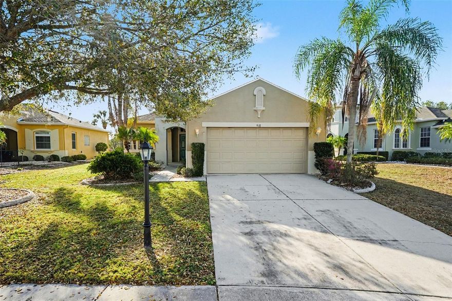 Welcome to this charming two-bedroom, two-bathroom single-family home located in the desirable 55+ Burchwood neighborhood of Sun City Center. Offering 1,380 square feet of living space, peaceful pond views, and no rear neighbors, this home provides a serene setting perfect for relaxed Florida living. Major updates include a 2022 roof and 2023 A/C, offering comfort and peace of mind. Step inside through the foyer entrance into a light and airy open floor plan featuring high ceilings and ceiling fans throughout. The front living room provides a welcoming space for guests, while the spacious family room flows seamlessly toward the screened and covered lanai, where you can enjoy tranquil water views and the Florida breeze year-round. The kitchen is well-equipped with granite countertops, matching appliances, and a convenient laundry room located just off the kitchen for added functionality. The split bedroom floor plan provides privacy, with wood-look vinyl flooring in both bedrooms. The primary suite features an attached bathroom with a dual-sink vanity and a glass-enclosed shower. The second bedroom is nicely sized and includes a ceiling fan, making it perfect for guests or a home office. Step outside to the screened and covered lanai, an ideal spot to relax and take in the peaceful pond views without rear neighbors. Residents enjoy being just a short golf cart ride from Club Renaissance, where amenities include a resort-style pool, dining and drinks, social activities, land and water fitness classes, spa treatments, personal trainers, and much more. Conveniently located near golf courses, shopping centers, and numerous dining options, this home offers both comfort and an active lifestyle in one of the area’s most popular 55+ communities. A current tenant is in place until the end of July, making this a great opportunity for investors or buyers planning ahead. Schedule your showing today!