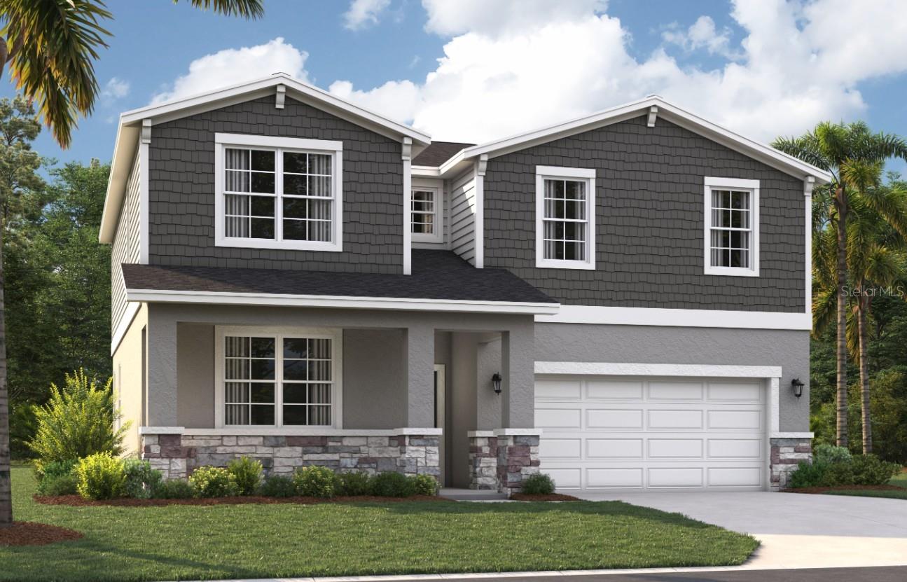 One or more photo(s) has been virtually staged. Under Construction. Located in the heart of scenic Polk County, centrally located between Orlando and Tampa, this neighborhood offers the perfect combination of comfort, convenience, and charm. Scenic Terrace is ideally situated next to Scenic Terrace Elementary and Middle School, making it easy to get to and from school. Everyday essentials are accessible with the Haines City Mall and Publix just 8 minutes away. For relaxing weekends, you'll have plenty of outdoor recreation options, including the nearby Lake Eva Community Park. If you're looking for something magical, Disney World is just 30 miles away. Commuting and day trips are also easy thanks to the proximity to Highway 27 and I-4. Plus, at Scenic Terrace, you'll have access to fun-filled amenities like a refreshing pool, cabana, and playground.
The Linden offers the perfect amount of space, complete with smart storage perfect for all buyers alike. Two standout features upon entering the home are the large storage area under the stairs, as well as a guest suite. Beyond the stairs is the large open living area that spans nearly 40 feet; including the great room, dining room, and kitchen. The kitchen is complete with a massive island and a walk-in pantry. Additionally, the kitchen is just around the corner from the oversized garage, making unloading groceries a no-brainer. Completing the first floor is a large deck that spans much of the width of the home. Upstairs, a large loft offers endless opportunities for entertainment and storage. The laundry room provides convenience by being located just down the hall from the bedrooms. Three large bedrooms share a bathroom, complete with a double vanity and water closet. Much of the upper floor is dedicated to the primary suite. The bedroom itself offers plenty of space, but the real attractions here are the enormous walk-in closet and the bathroom with a large shower and separate water closet. Linden's impressive use of space makes this single-family home appear much larger, while still giving its owner the benefits of a Stanley Martin home.