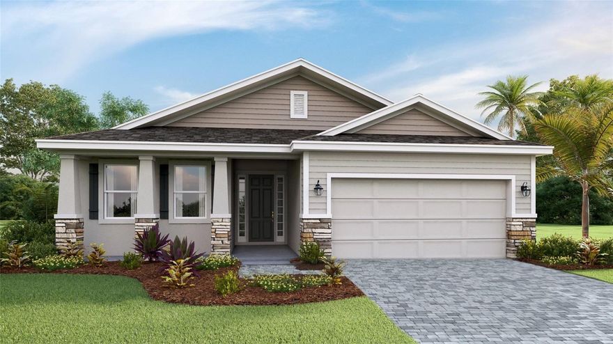 Under Construction. Receive up to $20,000 towards closing costs and special interest rates with the use of our preferred lender, now through October 31st. This one-story, all concrete block constructed home has a truly open concept plan, featuring a spacious kitchen with a large quartz kitchen island that overlooks a large dining area, great room, and breakfast nook which flow out onto a covered lanai. The first phase of The Resort Club amenity center is NOW OPEN, including Trade Route Coffee Kitchen, Resort Style Pool, Fitness Center, Athletic Performance Center, and Pet Park. Future phases of The Resort Club will include a poolside bar & grill, outdoor activities area, The Event Center, and The Terrace Chef’s Patio. Future amenity centers, Adventure Retreat & Cabana Corner, will include Pickleball, Tennis & Bocce Courts, Pet Park, Golf Cart Parking, Sunset Terrace, Clubhouse, Resort Pool & Spa, Resistance Pool, Poolside Cabanas & Beach Area, Outdoor Activities Area, Poolside Grilling and more. This home comes with stainless steel dishwasher, range, and microwave. Pictures, photographs, colors, features, and sizes are for illustration purposes only and will vary from the homes as built. Home and community information including pricing, included features, terms, availability and amenities are subject to change and prior sale at any time without notice or obligation.