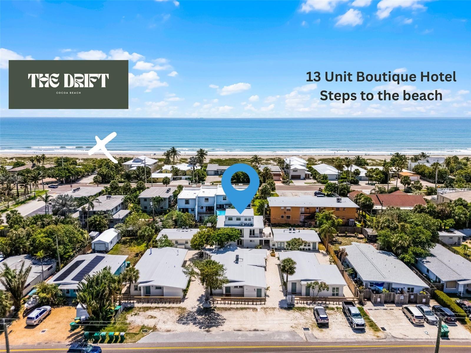 The Drift is a fully renovated boutique hotel located in the heart of Cocoa Beach, just a short walk to the surf and downtown. With 13 beautifully upgraded units, including both one-bedroom and two-bedroom options, The Drift offers a blend of modern amenities and coastal charm. This turnkey property is an ideal investment, offering strong cash flow potential and a highly desirable location. Selling with turn key ability: property management, revenue management, guest experience management, online travel agencies set up, direct booking website, google/apple business maps transferable, accounts/reviews transferable, returning guests, group booking contracts in place, central IT hub, City of Cocoa Beach and State of Florida licenses and qualified. Portfolio available: “The Juni” a 7 unit boutique motel a block away, listed at a 8% cap rate. 402 S Orlando Ave Cocoa Beach FL.
