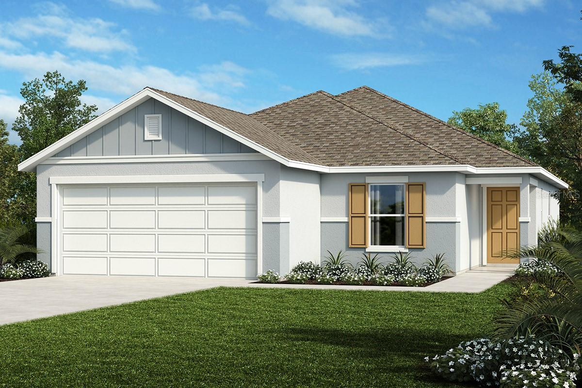 This beautifully designed, single-story home showcases an open floor plan with upgraded tile flooring at main living and wet areas. A spacious great room boasts soaring volume ceilings and offers the perfect setting for both quiet evenings and lively gatherings. The contemporary kitchen is equipped with 36-in. upper cabinets, granite countertops, a sleek Moen® faucet, a Kohler® stainless steel sink and Whirlpool® stainless steel appliances. The primary suite features a generous walk-in closet and connecting bath that includes a dual-sink vanity and walk-in shower with tile surround.