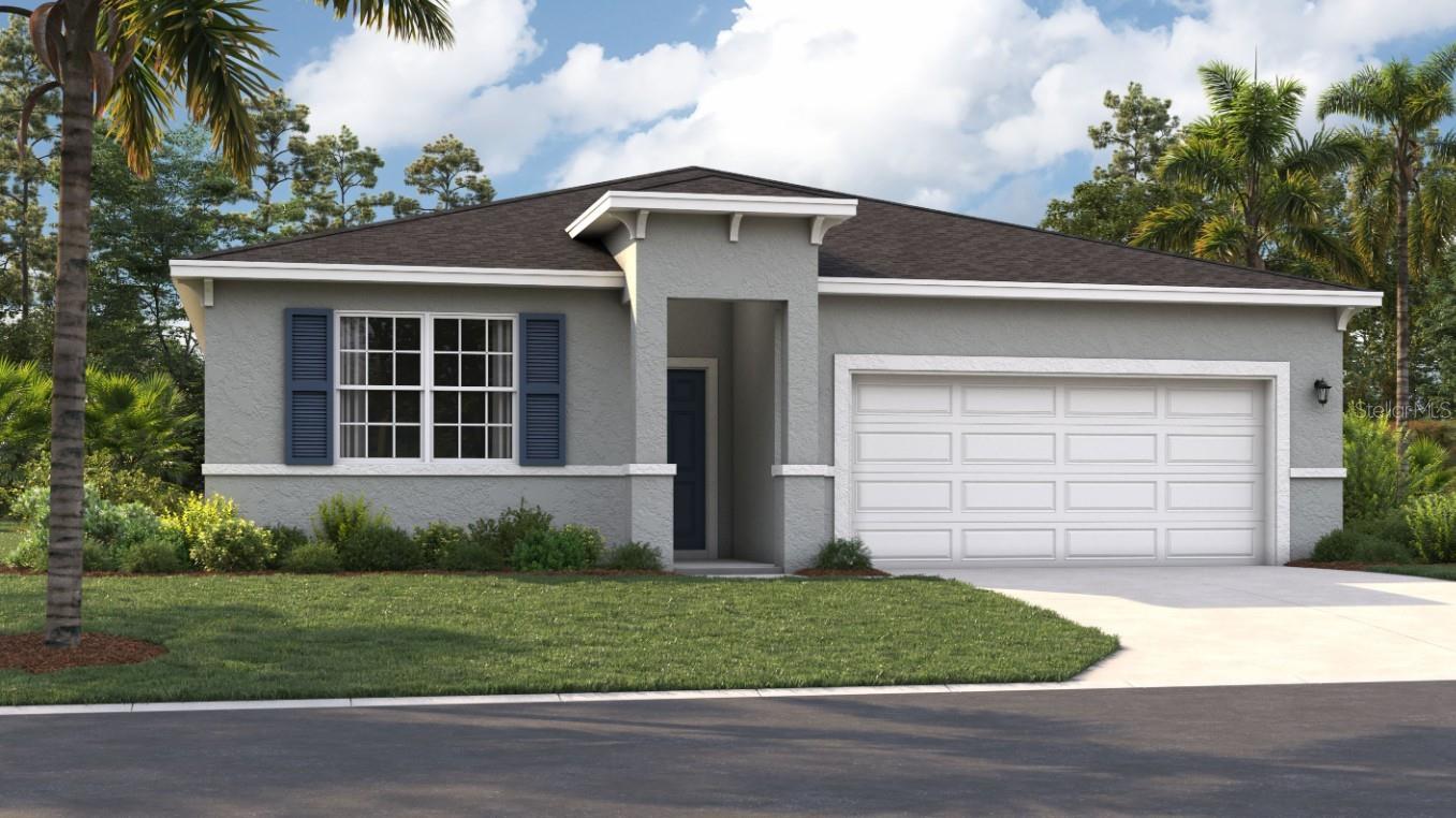 One or more photo(s) has been virtually staged. Under Construction. Experience the convenience and accessibility of this incredible location. Located off Florida's Turnpike, enjoy easy access to downtown Leesburg, Orlando, and the Mount Dora area. Running errands or grocery shopping is a breeze, as downtown Leesburg's major shops and restaurants are just minutes away. If you seek an active lifestyle and a love of the outdoors, you'll find numerous parks, lakes, golf courses, and nature preserves nearby. Soak in panoramic views from the Lake Apopka Loop Observation Tower or the Green Mountain Scenic Overlook, and visit the tranquil Flat Island Preserve—all just a short drive away! Discover a world of enjoyment and relaxation right outside your door. Relax at the neighborhood pool with cabana, play on the playground, or spend quality time with your furry friend at the dog park.
The Portland is the perfect plan to take advantage of the Florida lifestyle. In this home, guests are greeted by a covered entryway that leads to a spacious living area on the main level. No matter where you are in this space, the open floor plan is a great place to entertain family and friends. The kitchen island allows for natural movement throughout the main level, keeping the kitchen as the focal point of the home. Two spacious bedrooms share a bathroom on the main level, and the true showcase of this home is the primary suite, which offers the utmost in luxury and privacy. It has everything you need with dual vanities, a large walk-in closet, and a walk-in shower. This home is an oasis for those looking for a new construction home built for the way you live!