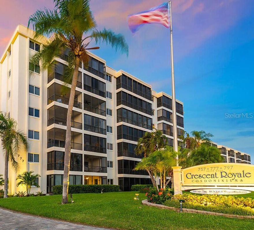 Get ready to be wowed by this completely reimagined 2-bedroom, 2-bath coastal gem in the highly sought-after Crescent Royale!  Step inside to discover a stunning transformation where modern luxury meets timeless coastal charm. The new kitchen, now seamlessly integrated into the great room by the removal of a wall, creates a spacious and inviting open-concept layout perfect for entertaining or relaxing in style. Both bathrooms have been beautifully redesigned, featuring fresh, contemporary finishes.  As an end unit, this residence shines with upgrades from top to bottom – including new plumbing, electrical, and flooring – ensuring every detail has been thoughtfully addressed. Enjoy the ease of first-floor living with no elevators or stairs to navigate, plus the convenience of a covered parking space located just steps from your door.  From your living room and lanai, take in breathtaking Gulf views and relish the unbeatable location directly across from world-renowned Siesta Key Beach. Crescent Royale’s amenities complete the picture of resort-style living, featuring a vibrant clubhouse with a fitness center and game room, a sparkling heated pool, and a grilling/picnic area perfect for outdoor gatherings.  All this, and you are just a short stroll or bike ride to Siesta Key Village, where dining, shopping, and entertainment await. Whether you are seeking your own beachside retreat or an exceptional investment property, this condo truly has it all. With outstanding rental potential, you can enjoy it when you wish and generate income while you are away.  Don’t miss this rare opportunity to own your slice of paradise at Crescent Royale — where luxury, location, and lifestyle come together beautifully.