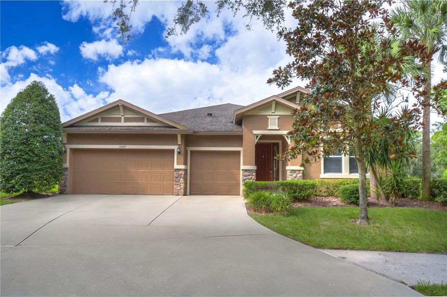 Pack your bags! This stunning home is located in the desirable Starling at FishHawk Ranch and waiting for you! Upon arriving the beautiful tropical landscaping, stacked stone and accents will immediately catch your eye. You’ll love this beautiful conservation lot with NO BACKYARD NEIGHBORS! So much privacy and what a view! This home is sure to check every box! Entering the front door, you will immediately fall in love with the bright open space with soaring ceilings, large windows, beautiful archways, and neutral paint! The combination living and dining room offers a versatile space for gatherings with family and friends, whether it's a cozy dinner or a lively get-together.  The beautiful kitchen, a focal point overlooking the family room, is a culinary delight! Boasting cherry wood cabinets with crown, an oversized island with bar seating, stainless appliances, granite countertops, and a dry bar for extra storage and counter space! A sunny breakfast nook located off the kitchen is the perfect place to enjoy casual meals! Conversations flow seamlessly between the well-appointed kitchen and the adjacent family room with large windows overlooking the beautiful conservation and a half bath for added convenience! The primary suite is a true oasis featuring large windows and en-suite bath with double vanities, a walk-in shower, garden tub, granite countertops, and HUGE walk-in closet! Two additional spacious bedrooms feature large closets and share a bath, while a fourth bedroom at the front of the home offers privacy and convenience, with its own private bath. Think you might need additional space? This house has the perfect layout with formal living spaces to add an additional bedroom, bonus room or office without any stress. Prepare to be captivated as you step outside to enjoy your sparkling pool which also makes the perfect spot to savor your morning coffee or unwind while watching the mesmerizing sunsets! Enjoy all that mother nature has to offer with undisturbed views of the conservation with no backyard neighbors! The community offers amazing amenities with its exclusive clubhouse, playground, swimming pool with splash pad, dog park, and entertainment! This is a great home, in a great neighborhood… now all it needs is you! Come see it today!