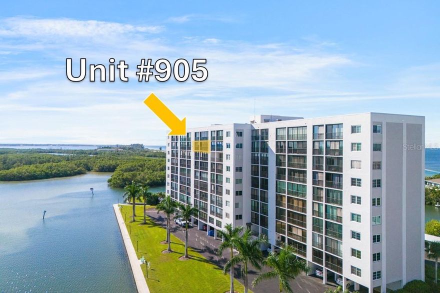 Welcome to 9397 Midnight Pass Rd #905 Sarasota, FL 34242 at The Pointe on Siesta Key, a fully renovated 1,348 SF, 2-bedroom, 2-bathroom luxury condo offering breathtaking Little Sarasota Bay and Intracoastal waterway views from the 9th floor. This stunning residence underwent a complete custom renovation in 2023, setting it apart from every other unit in the building. The open-concept kitchen features quartz countertops, vaulted ceilings with a bold rock-and-metal aesthetic, and a one-of-a-kind handcrafted glass-art backsplash, with bar seating connecting seamlessly to the dining and living areas, a custom layout rarely found at The Pointe. Luxury vinyl plank flooring flows throughout every room including the lanai, while wood acoustical paneling enriches both the living space and primary suite. Additional upgrades include HD-mounted televisions, a 2023 AC system, and a new LG washer and dryer, making this unit nearly turnkey and move-in ready. Step onto your private lanai, protected by hurricane-grade sliders, and take in tranquil water views of Little Sarasota Bay, where dolphins, manatees, and sailboats pass through calm Intracoastal waters daily. As a resident of The Pointe's gated five-acre community, enjoy resort-style amenities including boat docks, kayak and canoe access, a heated pool and spa, sauna, tennis and pickleball courts, BBQ gazebos, a clubhouse, and a fitness center with panoramic Intracoastal views. Located just minutes from Turtle Beach, Siesta Key Village, waterfront dining, local marinas, and coastal cafés, this property is ideal whether you're seeking a luxury Siesta Key waterfront residence, a vacation condo, or a Sarasota investment property. Negotiable furnishings available. Schedule your private showing today.