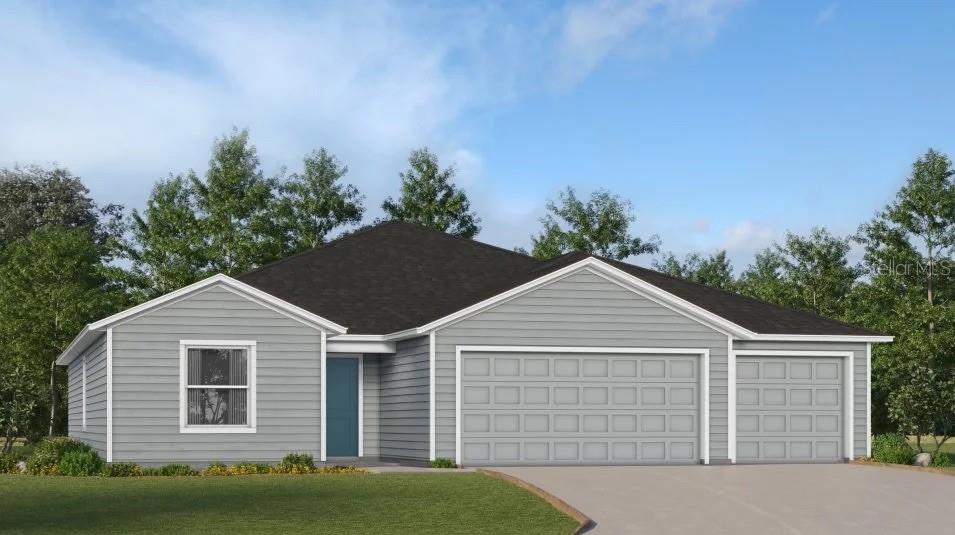 Under Construction. This new single-story home is designed for modern comfort and convenience. Two secondary bedrooms frame a bathroom in the hall at the front of the home, while a third is around the corner with a private bathroom. Flowing seamlessly from these spaces is the open living area, featuring a modern kitchen, a cozy dining area and a spacious family room that extends outside to the patio. The owner’s suite is tucked into the back corner with an attached bathroom. A three-car garage rounds out this gracious layout.
