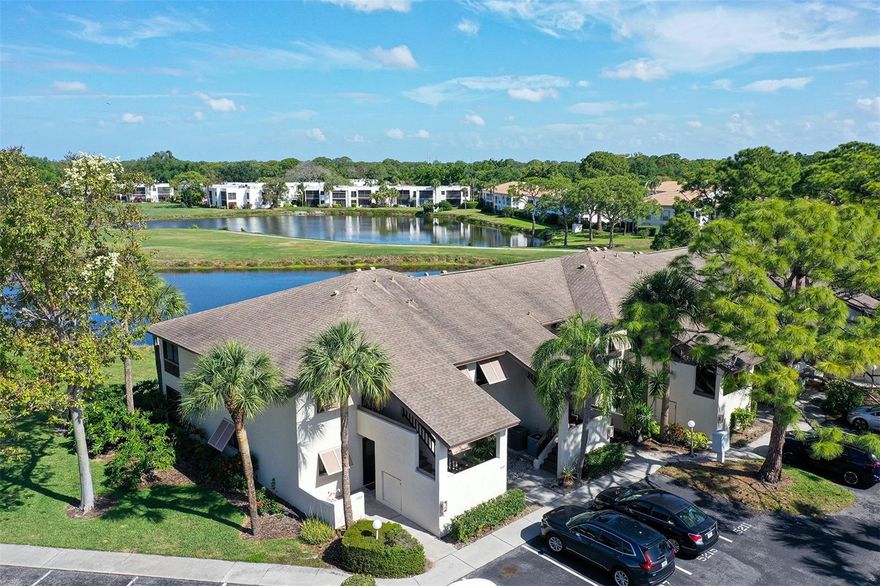 Wonderful Water View from this second floor end unit condo. This condo has been well maintained and lovely cared for by its long time owner. Enjoy your morning coffee from your second floor enclosed lanai overlooking the well maintained 18 hole golf course, managed by Benderson Properties. Lanai has A/C vents for heating and cooling. Stack washer/dryer is in the unit. A/C is well maintained with Ultra Violet light. Super clean and easy to maintain with tile throughout. (NO Carpet). The kitchen has been updated with lots of pull out storage. This end unit is light and bright with morning sun shine. One assigned parking space but many guest spaces available. The Meadows is a fantastic community featuring an exceptional 1,600 acres offering miles of walking and bike paths, shopping steps from your door featuring Spas, Salons, Pub, Restaurant, Dental Services and so much more. Your quarterly condo fee includes a Health & Wellness Center membership. The Renaissance card entitles you to participate in a selection of activities including an Olympic Size Pool, Pickle Ball & Tennis Courts, Aerobics Classes and numerous social activities including Ice Cream Social, Art Show, Photo Show, Arts & Craft events, Special Lectures on popular topics and so much more. Never a dull moment in Season when you visit the Farmers Market on Sundays. This beautiful Community boasts of abundance of canopied oaks, over 85 lakes and waterways, 14 miles of walking and bike trails and 54 holes of Golf. The Meadows is conveniently located close to I-75, University Town Center, Nathan Benderson Park and a short drive the SRQ Airport. Contact The Meadows for information about joining. https://www.themeadowssarasota.org/contact-us