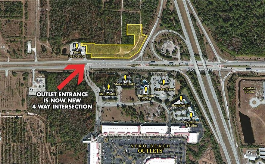 For Sale! Site consists of 3.92 acres (can be divided), all usable commercial land. Perfect for hotel, fast food, covenience store, etc. Excellent exposure to I-95 and SR 60. The site offers great visibility for a commercial tract on an exit ramp for southbound I-95. Across 20th Street is the Vero Fashion Outlet mall. This regional mall brings significant traffic to the immediate neighborhood and is the largest demand generator west of I-95.