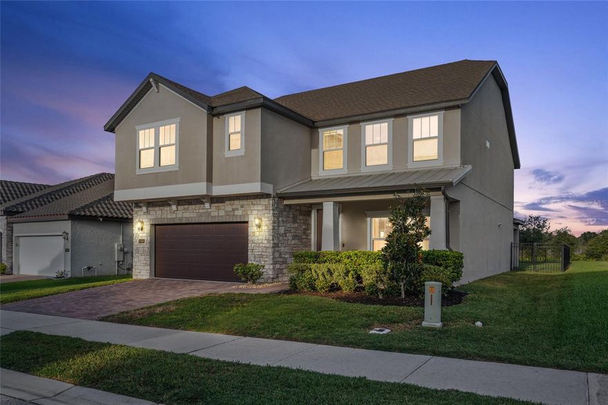 Come tour this stunning two-story Meritage Home thoughtfully designed for modern living and effortless entertaining! The open-concept floor plan features a spacious kitchen that seamlessly overlooks the living and dining areas, creating a setting for family gatherings or dinner parties. Upstairs, enjoy a versatile loft ideal for movie nights, game days or relaxing with friends. Go outside to your extended patio and unwind with morning coffee or evening wine, all while enjoying privacy of no rear neighbors. Upgrades abound, including a gourmet kitchen with granite countertops, stainless steel appliances and elegant luxury vinyl flooring, designed with comfort and efficiency in mind, this home includes a state-of-the-art fresh air system, spray foam insulation, and high-speed fiber optic internet for exceptional performance and connectivity. The fully fenced backyard and paver driveway offer style and convenience. Community amenities include a resort-style pool, dog parks, and playground, providing fun and relaxation for everyone. The neighborhood is just two minutes away to the West Orange Trail Head, offering easy access to outdoor recreation. It is also conveniently between Winter Garden and Clermont, you'll be just minutes from top-rated schools, shopping, dining and easy access to major highways. Fall in love. Make it yours.