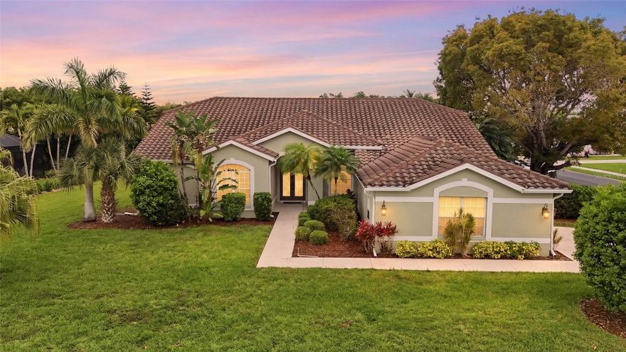 This beautiful home offers an exceptional opportunity for buyers seeking space comfort and classic Florida living. With 4 bedrooms + den and 2.5 bathrooms spread across approximately 2,650 square feet, this home showcases a well-designed floor plan with a desirable split layout that provides privacy and functionality. The heart of the home is the gorgeous kitchen featuring granite countertops rich wood cabinetry and high-end stainless steel appliances that complement both casual meals and entertaining alike. Bright and open living spaces flow naturally from room to room creating an inviting atmosphere and abundant natural light enhances every corner. The primary suite is a true retreat having a spacious bathroom with a jetted tub, dual sinks and a large shower, while sliders allow easy access to the expansive covered lanai perfect for morning coffee or evening relaxation. Outside enjoy the oversized corner lot with beauiful landscaping and plenty of outdoor space for gardening, entertaining or future pool. Located in a desirable community with easy access to major roadways, shopping, dining and recreational amenities, this property blends comfortable living with everyday convenience. Whether you’re looking for room to grow or a place to create lasting memories, this home delivers thoughtful details quality upgrades and an exceptional value for buyers ready to make it their own.