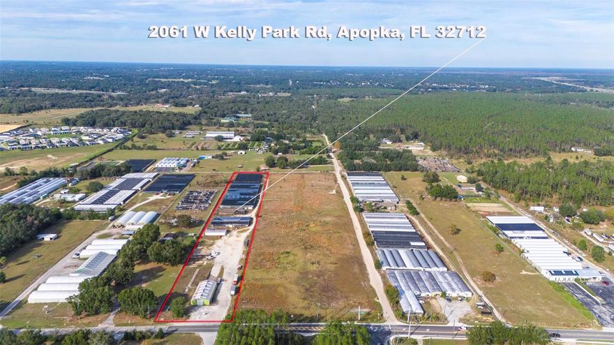 5.17 acres of opportunity! 169 feet on W Kelly Park Road. Property has well and septic. Water, Reclaim and Force Main sewer are available to the property per City of Apopka. Some light greenhouses and shipping building on property now. 1.5 approx miles from the new Publix and the 429 ramps at Kelly Park Crossing! Great development opportunity. The 9.75 acre parcel to the east (reference MLS G5069404) and the 5   acre parcel to the west (reference MLS G5081880) are both also being offered for sale separately. Opportunity to put 10 or 20 +/- acres together for your project. Buy one, two or all parcels.