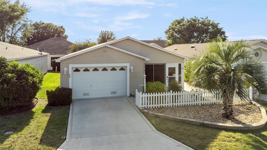 LOCATION LOCATION LOCATION!! Welcome to this RARE Cabot Cove patio villa in the Village of Bonnybrook!  Low maintenance updated landscaped yard.   Well-maintained two-bedroom, two-bathroom partially furnished, a great investment opportunity or move in ready option. When you walk in, you will LOVE THE VAULTED CEILINGS and LIGHT, BRIGHT open floor plan. NO CARPET! The main areas have tile and the bedrooms have laminate flooring.  The Kitchen has plenty of cabinets, GRANITE countertops, tile floors, and an eat-in bar. Right off the kitchen is the INDOOR LAUNDRY ROOM and a large pantry and a new sliding barn door to separate the space. The kitchen opens to a spacious living room and a separate dining area. The primary suite features a spacious bedroom with laminate floors, a large walk-in closet, an en-suite bathroom with a GRANITE countertop, and a solid surface shower with sliding doors. The guest bedroom has laminate floors and a double-door closet. The second bedroom could be used as a den, office, and/or craft room. The guest bathroom has a GRANITE countertop, tile floors, and a combination of shower/tub and sliding doors. This villa sits towards the end of the street; therefore, there is extra parking in front of the home. Other features include: Partially furnished, tankless HWH, NEWER HVAC, NEW Light Fixtures, New Garage Door opener with MYQ, New Dishwasher, New Ring Security Camera by garage and LOW BOND BALANCE $1,822! CLOSE PROXIMITY TO ALL OF THE SHOPPING, BANKING, RESTAURANTS, COSTCO AND MEDICAL ON 466, PLUS LESS THAN 4 MILES TO LAKE SUMTER TOWN SQUARE!