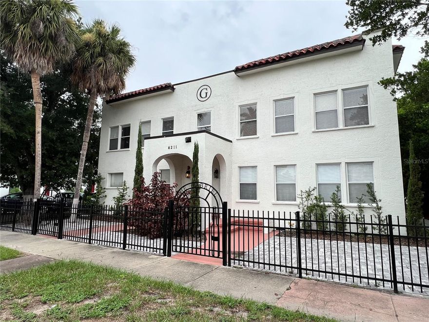 Live in this charming 1920's historic building's 1 bedroom apartment, located in the highly desirable Westshore area. The "Gabriel" was once home to Tampa's 1926 Prohibition era bootlegging establishments. This classic Mediterranean building has beautiful tile flooring throughout, a large living area and kitchen with updated stainless appliances and tankless hot water heater. You will love the walkable, quiet neighborhood, close to Kennedy and Westshore Blvd. On site laundry, a covered gas-grill station for residents & guests, plenty of parking, and PET FRIENDLY