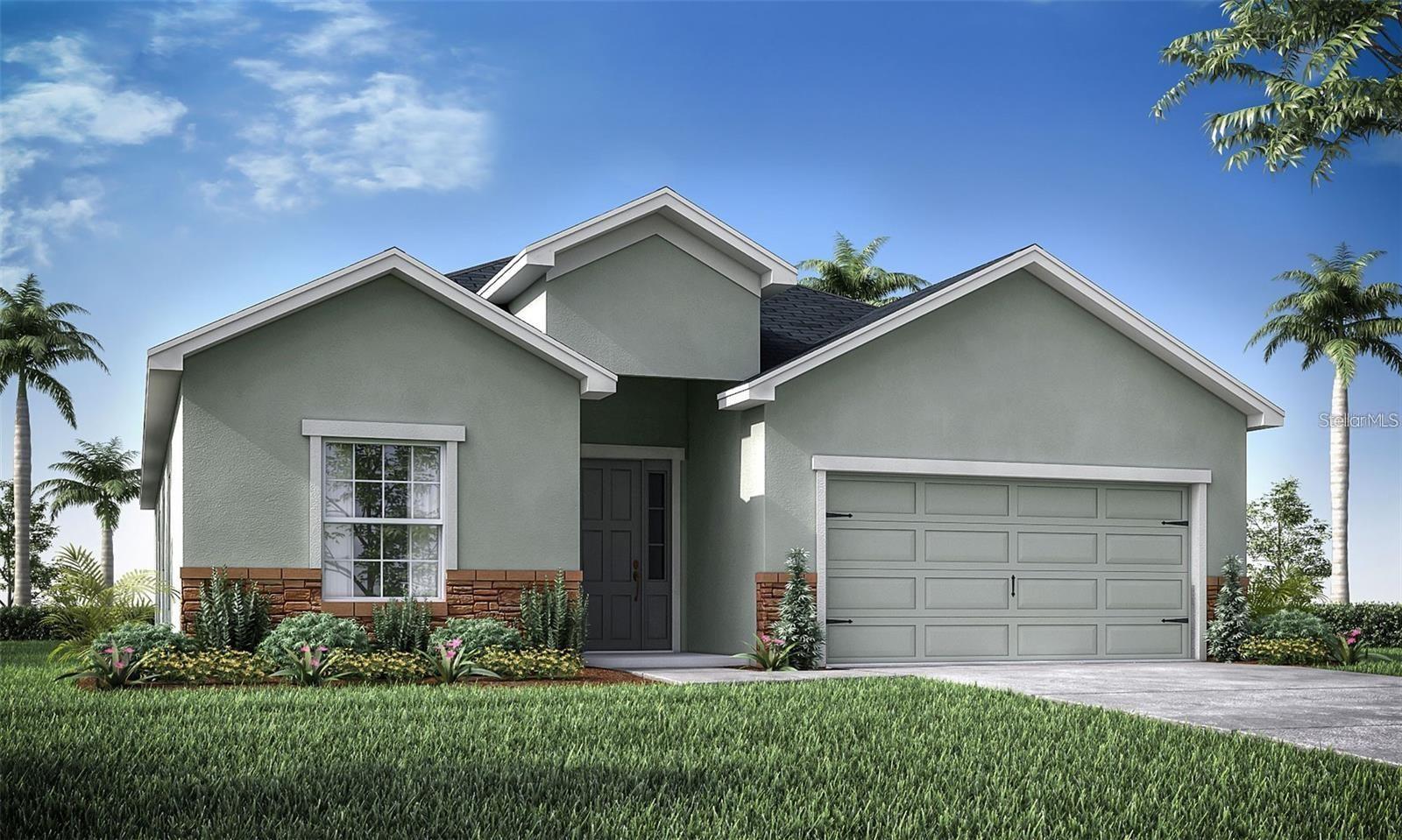 Under Construction. New construction home with 2029 square feet one-story including 4 bedrooms, 2.5 baths, and an open living area. Enjoy an open kitchen with Granite countertops, Samsung stainless steel appliances, pantry, and a spacious counter height island, fully open to the dining café and gathering room. The living area, laundry room, and baths include luxury wood vinyl plank flooring, with stain-resistant carpet in the bedrooms. Your owner's suite is complete with a walk-in wardrobe and a private en-suite bath with dual vanities, a tiled shower, and a closeted toilet. Jack-and-Jill Hall bath with an enclosed tub and toilet, accessed from bedrooms 3 and 4. Plus, enjoy a covered lanai, 2-car garage, custom-fit window blinds, architectural shingles, energy-efficient insulation and windows, and a full builder warranty. Please note, virtual tour/photos showcases the home layout; colors and design options in actual home for sale may differ. Furnishings and décor do not convey.