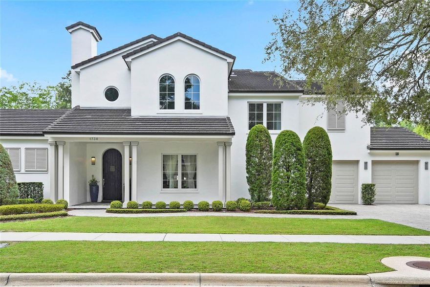 SHOWCASE HOME- Resort style living! Beautiful Modern-Mediterranean Custom Pool Home, built by Dave Cahill Company. 4,611 heated square feet! Flexible split bedroom floorplan featuring spacious open living spaces full of natural light. Open and airy home has 4 large bedrooms with private bathrooms, including a rare DOWNSTAIRS guest suite, walk-in closets, powder bath, great room with a gas fireplace and lofty ceilings, den/office, family dining room with built in area for bar or credenza. Huge gourmet kitchen gas 4- burner cooktop 2 pantries (one hidden in cabinetry), floor to ceiling windows, island and eat-in space, honed granite countertops, farmhouse sink with commercial grade faucet, stainless steel Bosch appliances. Luxurious PRIMARY downstairs bedroom and elegant primary bathroom- double headed shower, dual vanities, soaking tub and enormous primary closet. Upstairs boasts a large game room, a spacious media room with vaulted ceilings pre- plumbed and pre-wired for a home theatre and 2 large bedrooms with private bathrooms, office and walk-in closets. Loft currently being used as a playroom and gym. You will never run out of closet space! Large storage closets throughout. Nicely sized laundry room with built in dog house for our furry friends. Spacious back porch with remote retractable screens, summer kitchen, backyard with a cabana and gas fireplace (new heating mechanism), pool with beach shelf and water feature. Very private backyard and fully landscaped. New exterior paint 2022 and freshened interior paint 2023. Oversized 2 car garage. Neighborhood draws lots of doctors due to proximity to hospitals. Walk the brick street and bike around Windsong and Baldwin Park. Minutes from Park Avenue Restaurants and shopping! Close to Lake Highland Prep, Park Maitland, and Geneva Schools. Winter Park public schools- Brookshire, Glenridge and WPHS.