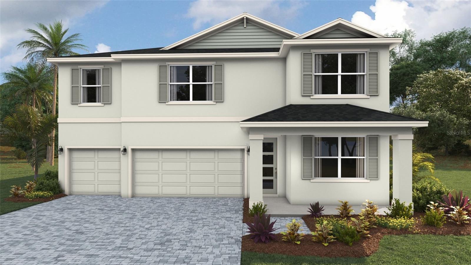 Under Construction. Receive up to $15,000 towards closing cost and special interest rates with our preferred lender NOW until August 17th. This two-story, concrete block-constructed, three-car garage home features a flex space and formal dining room upon entry. A well-appointed kitchen with a walk-in pantry and breakfast nook overlooks a spacious great room that leads to a covered lanai. The first floor is complete with a guest suite and a full bath. Upstairs, Bedroom 1 with ensuite bath provides dual walk-in closets and connects to a spacious laundry room for convenience. Three additional bedrooms, one with an ensuite bathroom, can be found off the upstairs grand bonus living space. This home comes with stainless-steel range, microwave, and dishwasher. Pictures, photographs, colors, features, and sizes are for illustration purposes only and will vary from the homes as built. Home and community information including pricing, included features, terms, availability, and amenities are subject to change and prior sale at any time without notice or obligation.