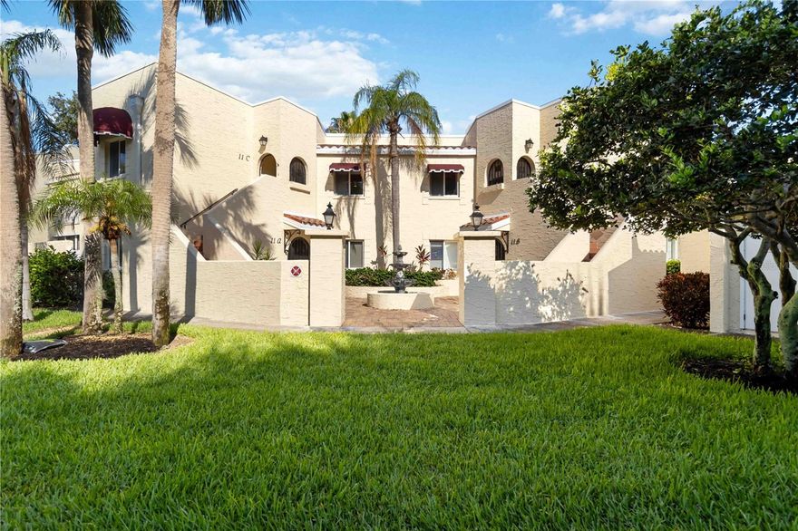 FULLY FURNISHED TURN KEY CONDO!! Mediterranean Elegance in the Heart of Florida! Welcome to Vizcaya, a beautifully maintained and highly sought-after gated condo community offering 24-hour security, lush landscaping, and resort-style amenities. This renovated second-floor end unit is the perfect blend of comfort, style, and tranquility. Step inside and you'll immediately notice the vaulted ceilings and abundance of natural light that pours in through large windows and sliding glass doors. The spacious balcony is ideal for morning coffee or evening relaxation, offering picturesque views of the serene pond, elegant fountain, and manicured grounds.

The kitchen is both functional and charming, featuring cream-colored wood cabinetry, Corian countertops, and ample storage—perfect for home chefs and casual entertainers alike. The open-concept layout flows seamlessly into the living and dining areas, creating an inviting space to gather and unwind.

The primary suite is a true retreat, complete with dual walk-in closets and a renovated spa-like bathroom that includes dual sinks, a glass-enclosed walk-in shower, and a separate vanity area. The split-bedroom floor plan allows for privacy and flexibility, making it ideal for hosting guests or setting up a home office.

Vizcaya is more than just a place to live—it's a lifestyle. Residents enjoy access to an elegant clubhouse, one of the largest heated community pools in the area, fitness centers, saunas, a large meeting and event room, and a calendar full of community activities and social gatherings. The beautifully landscaped grounds, walking paths, and tranquil water features make every day feel like a vacation.

Ideally located near shopping, dining, golf courses, medical facilities, and the Gulf beaches, Vizcaya offers a prime location with the peace and privacy of a gated oasis. Don’t miss this rare opportunity to enjoy elegant Florida living in one of the area's most established and well-kept communities!