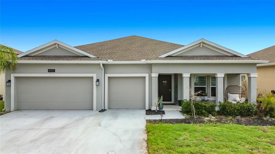 Like-new 2021-built home in St. Cloud offering 4 bedrooms, 2.5 baths, and a versatile den/office across 2,400+ sq ft. This single-story home features an open-concept layout filled with natural light, a modern kitchen with quartz countertops, stainless steel appliances, 42” cabinets, and a large island perfect for entertaining. The spacious owner’s suite includes dual vanities, a walk-in shower, and a large walk-in closet. Three additional bedrooms provide flexibility for family or guests. Enjoy a 3-car garage, energy-efficient solar panels, and a generous backyard with room for a pool or outdoor living space. Located in a growing community with amenities including a pool, playground, and park, with convenient access to shopping, dining, and major roadways.