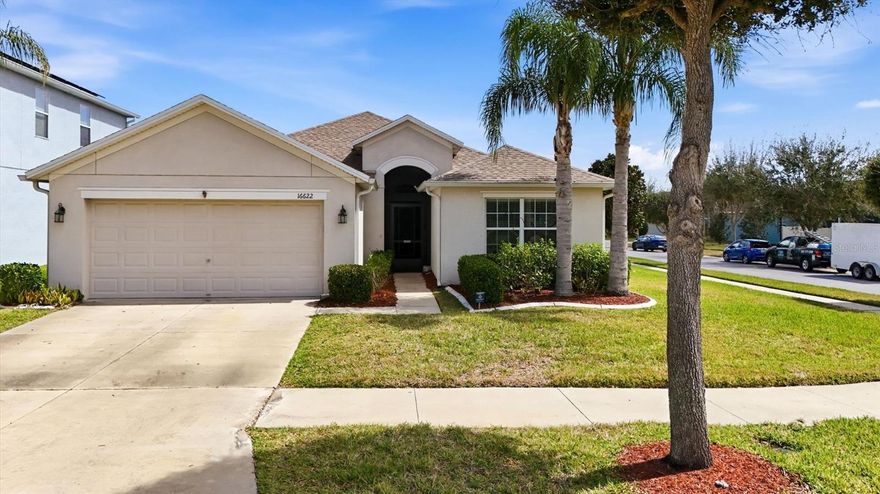 Welcome to this beautifully maintained corner-lot home offering space, style, and convenience in the heart of Florida’s Suncoast! This light and airy single-story residence features 4 bedrooms, 2 baths, and a spacious 3-car tandem garage with room for vehicles, storage, or a workshop. The thoughtfully designed split floor plan offers an open living and dining area perfect for both everyday living and entertaining. New LVP flooring flows throughout the living areas and all bedrooms, creating a warm and cohesive feel. The 2025 upgraded kitchen is the heart of the home, featuring solid stone countertops, backsplash, 42" cabinetry, stainless steel appliances, refrigerator and dishwasher (2025), large single bowl sink, garbage disposal, faucet, Culligan reverse osmosis filter. There is also a large breakfast bar peninsula with plenty of seating,  The primary bedroom is located at the rear of the home, offering a peaceful retreat. The en-suite has been tastefully updated with a soaking tub and walk-in shower.  Additional features include ceiling fans throughout, screened front entry, new French doors to extended lanai for enjoying Florida breezes, fenced backyard and solar panels, which are owned and paid in full,  The HOA includes lawn care for easy, low-maintenance living and trash.  Amenities include access to fantastic amenities including a clubhouse, fitness center, recreation room, resort-style pool, spa, and playground. Conveniently located near Tampa, St. Petersburg, Bradenton, Sarasota, shopping, dining, and some of Florida’s most beautiful beaches. Roof 2025, HVAC 2025.